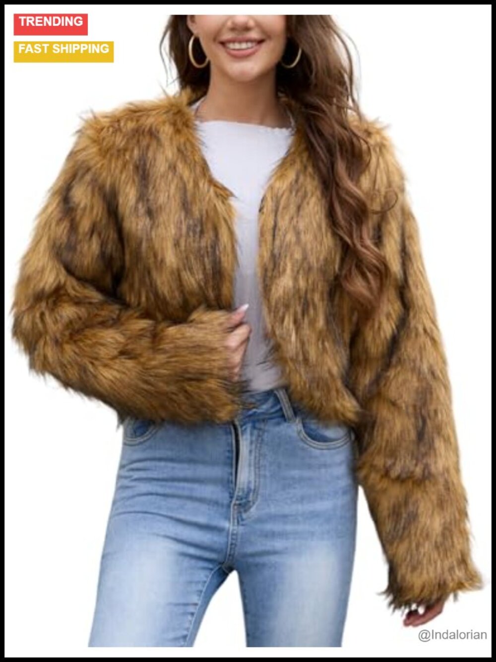 Faux Fur Cropped Cardigan Coat Long Sleeve Open Front Fuzzy Jacket
